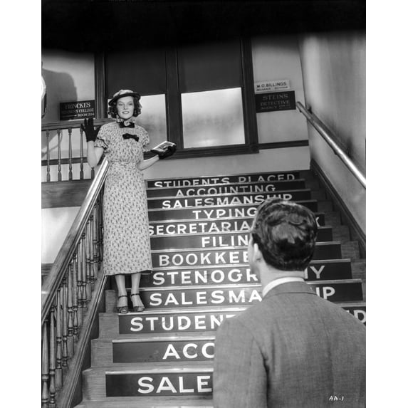 Katharine Hepburn on Stairs with a Man Photo Print (24 x 30)