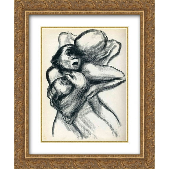 Kathe Kollwitz 2x Matted 20x24 Gold Ornate Framed Art Print 'Death Seizing A Woman '