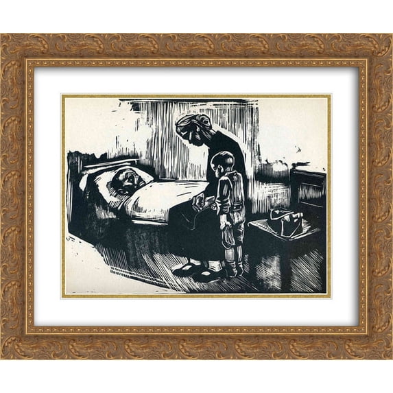 Kathe Kollwitz 2x Matted 24x20 Gold Ornate Framed Art Print 'Hospital Visit'
