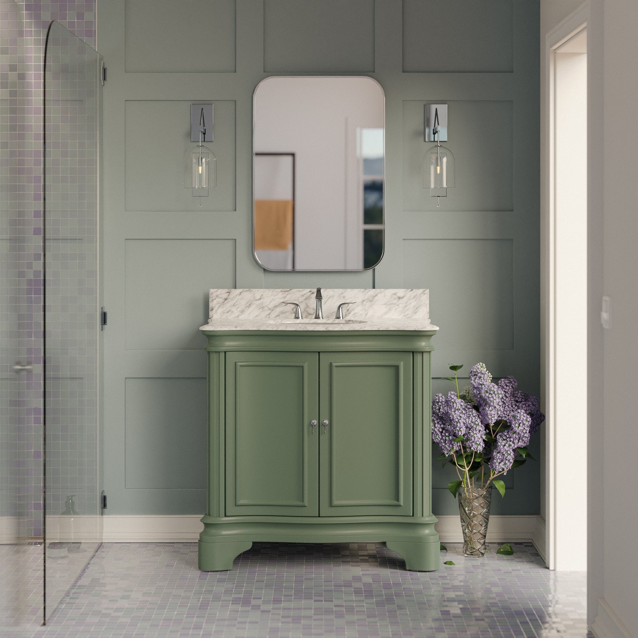 Katherine 36" Bathroom Vanity with Sage Green Cabinet and Carrara ...