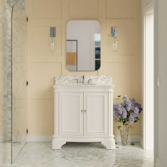 Katherine 36" Bathroom Vanity with White Cabinet and Carrara Marble Top