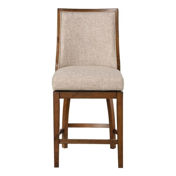 Katherine 40.74 In. Walnut High Back Wood Swivel Bar Stool With Fabric Seat