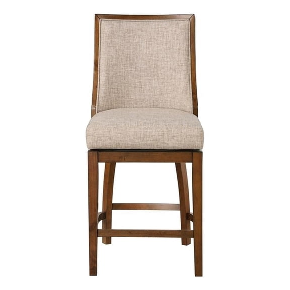 Katherine 40.74 In. Walnut High Back Wood Swivel Bar Stool With Fabric Seat