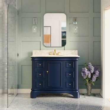 Katherine 42" Bathroom Vanity with Royal Blue Cabinet and Carrara Marble Top
