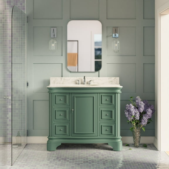 Katherine 42" Bathroom Vanity with Sage Green Cabinet and Carrara Marble Top