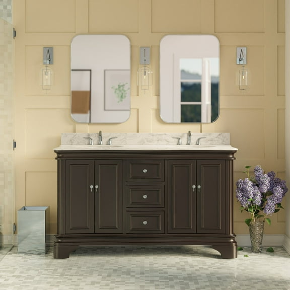 Katherine 60" Double Bathroom Vanity with Chocolate Cabinet and Carrara Marble Top