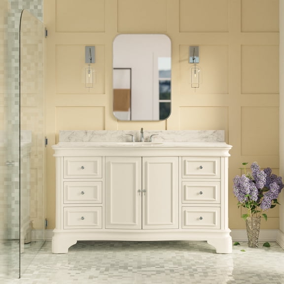 Katherine 60" Single Bathroom Vanity with White Cabinet and Carrara Marble Top