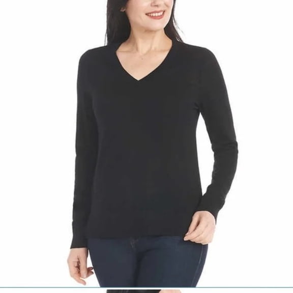 Katherine Barclay Ladies' Extra Fine Merino Wool V-Neck Sweater (Black, XXL)
