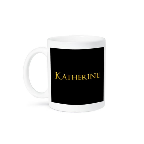 3drose, Katherine Common Female Name in the America. Yellow on Black Gift, 15oz Mug