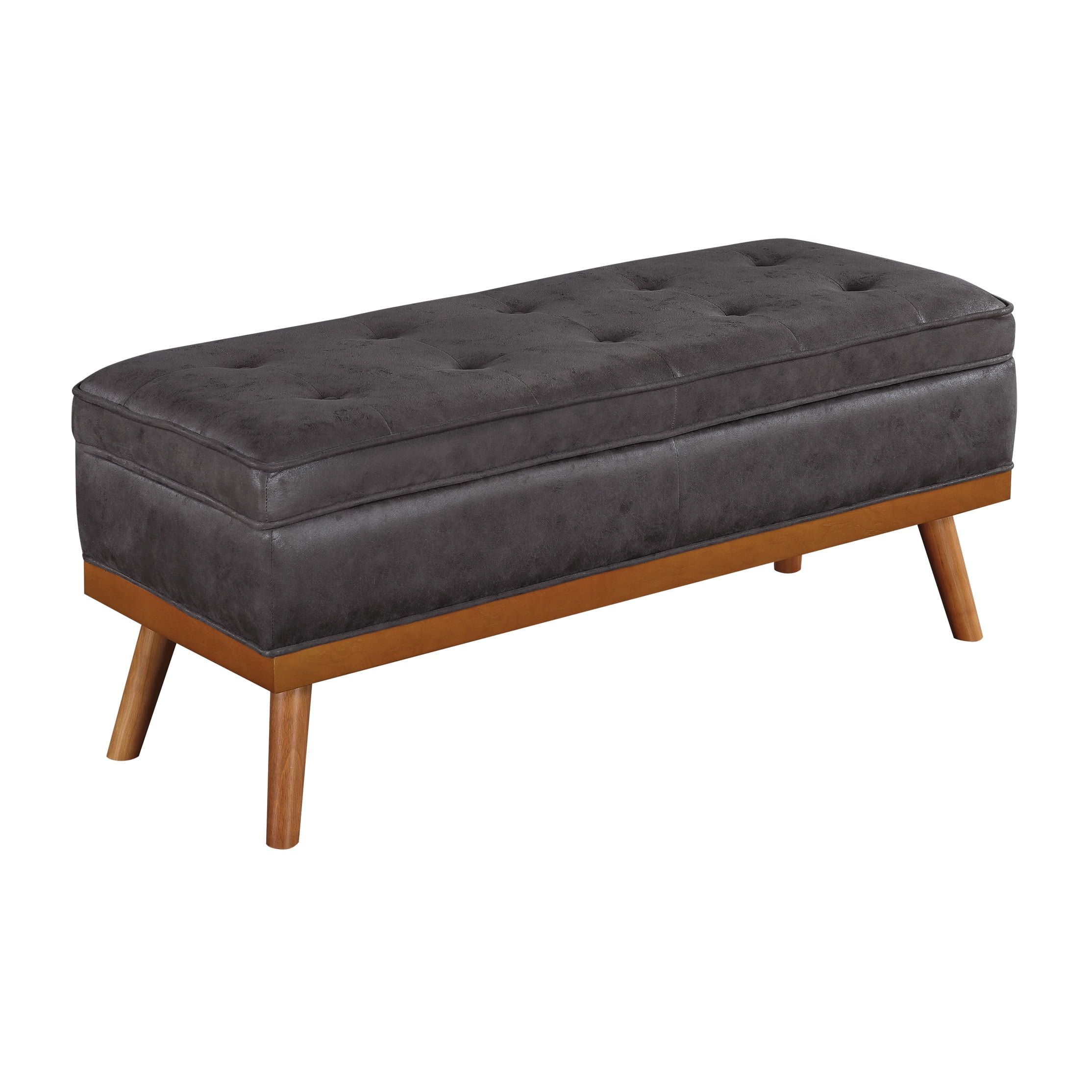 Katheryn Mid-Century Charcoal Faux Leather Storage Bench