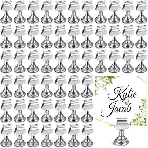 Kathfly 24 Pcs Wedding Table Number Holders 1.7 Inch Metal Silver Mini Place Card Holders Bulk Harp-clip Table Sign Stands Card Holder Display Picture Memo Notes Menu for Restaurants Birthday Decor