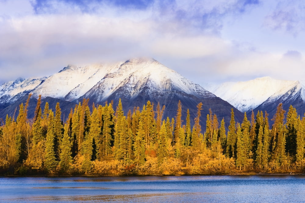Kathleen Lake And Mountains At Sunrise Kluane National Park And Reserve Of Canada Yukon Canvas Art - Yves Marcoux Design Pics (17 x 11)