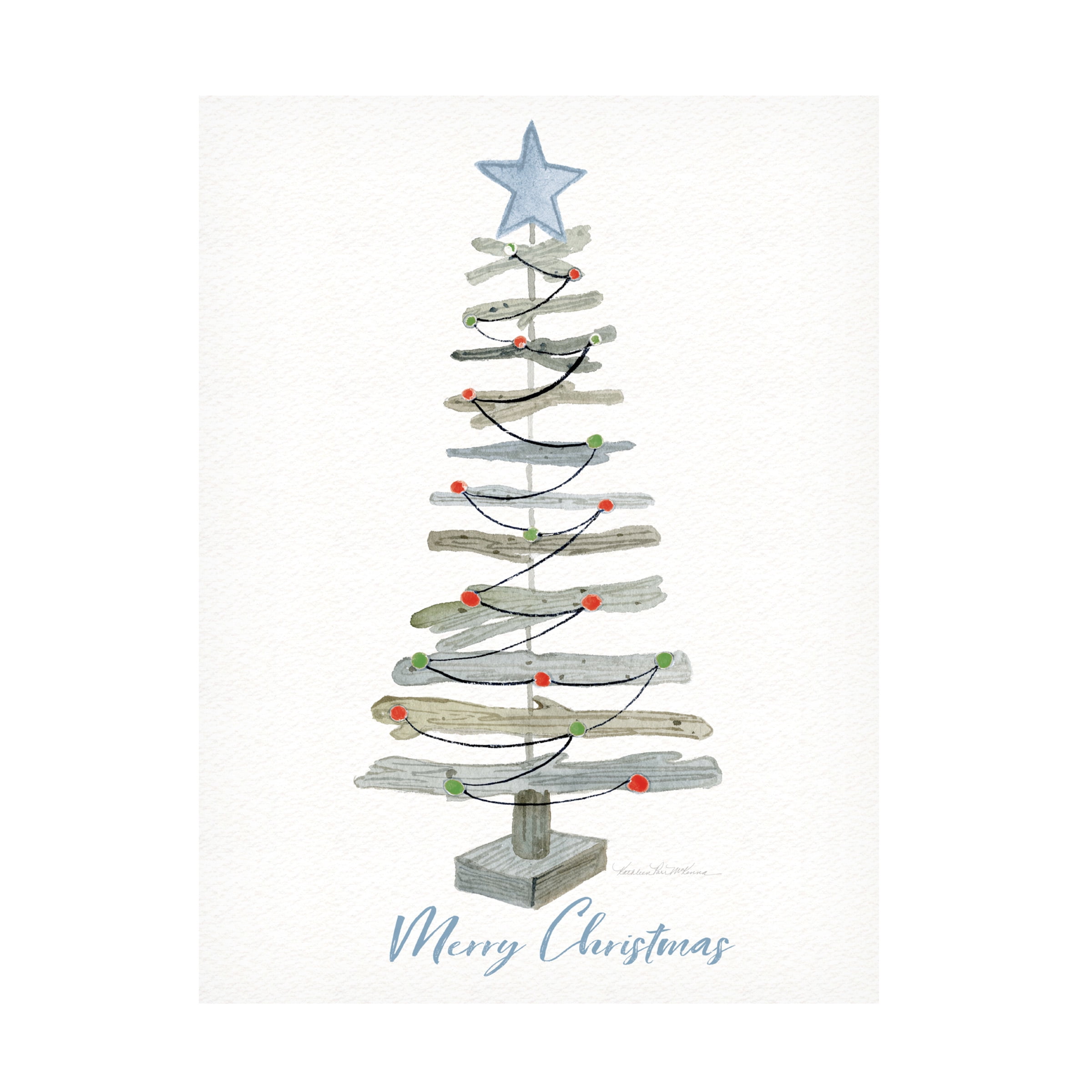 Kathleen Parr McKenna 'Coastal Holiday Tree III Red Merry Christmas' Canvas Art