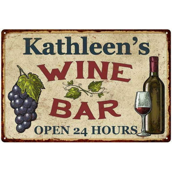 Kathleen's Rustic Wine Bar Sign Wall Decor Kitchen Gift 12 x 18 Matte Finish Metal 112180056889