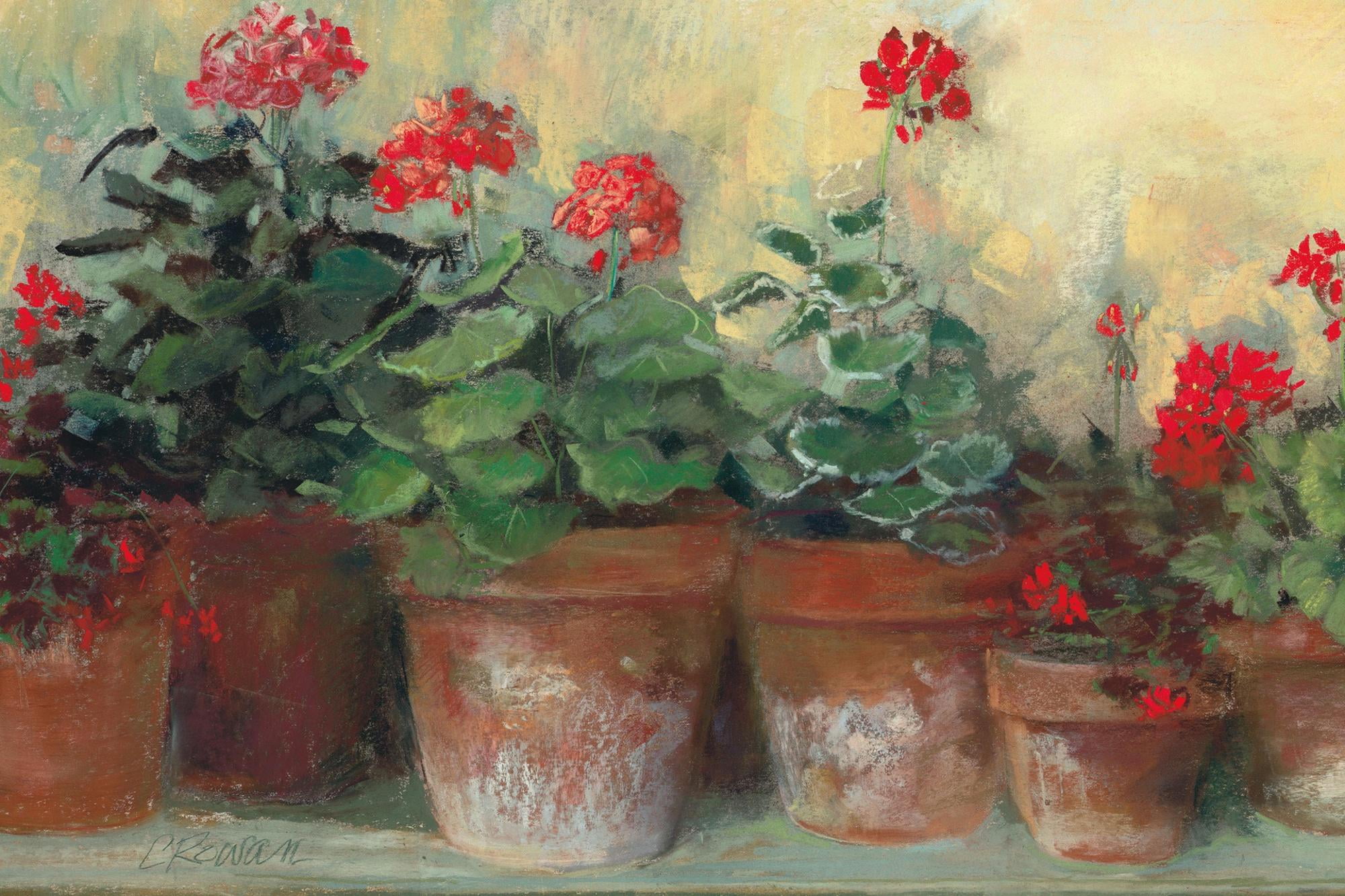 Kathleen's Geraniums Red Flower Canvas Print for Kids