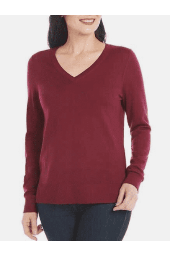 Kathlerine Barclay Extra Fine Merino Wool Sweater, Red, Raspberry Small