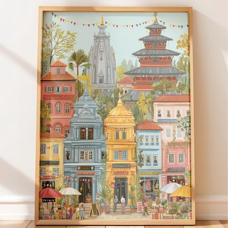 Kathmandu Cityscape Colorful Temples Heritage Wall Art Print price history and forecast - Ruya