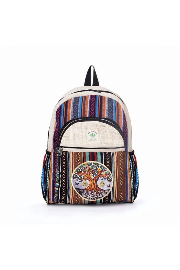 KTHM-KC-670-BP Handmade Cotton & Hemp Tree of Life Backpack, Multi Color