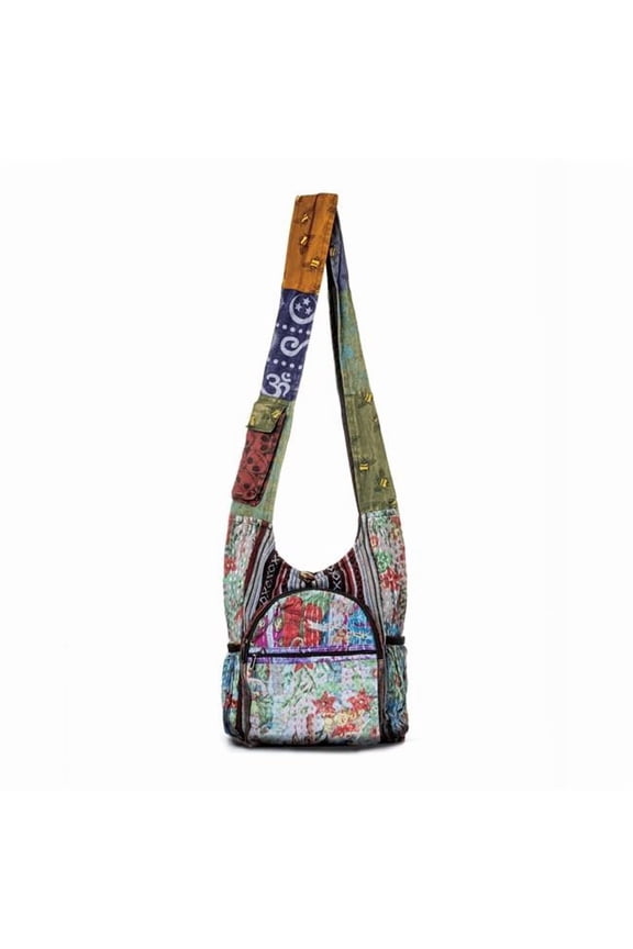 KTHM-KC-708-HBP Vintage Patchwork Hobo Bag with Water Bottle Pockets - Multi Color