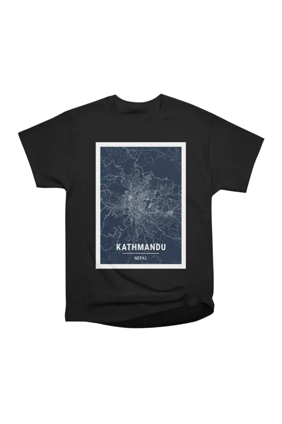 Kathmandu Nepal Blue Dark City Map T-Shirt Tee Gift For Him Merch For Her Apparel For Frie