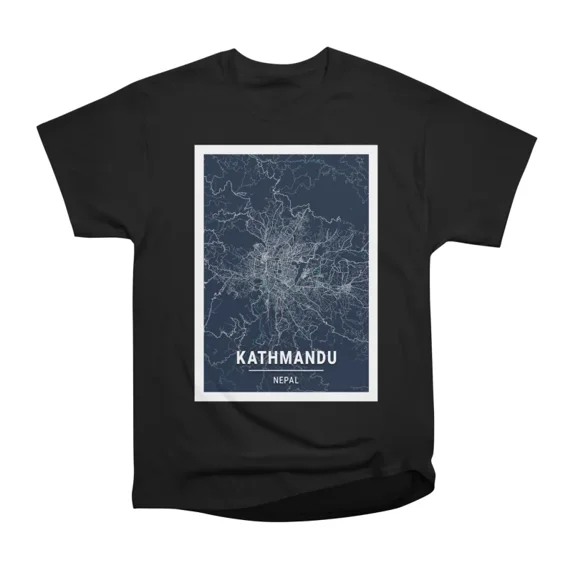 Kathmandu Nepal Blue Dark City Map T-Shirt Tee Gift For Him Merch For Her Apparel For Frie