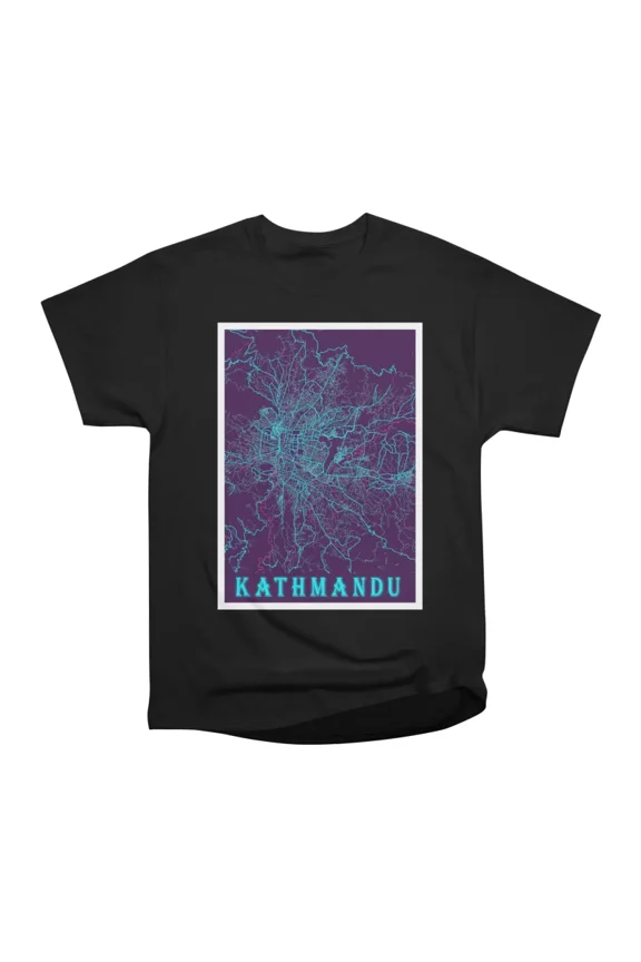Kathmandu Nepal Neon City Map T-Shirt Tee Gift For Him Merch For Her Apparel For Friend