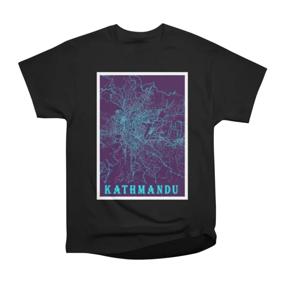 Kathmandu Nepal Neon City Map T-Shirt Tee Gift For Him Merch For Her Apparel For Friend