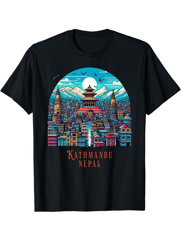 Kathmandu Skyline Nepal Himalayan Temple Mountains Kathmandu T-Shirt