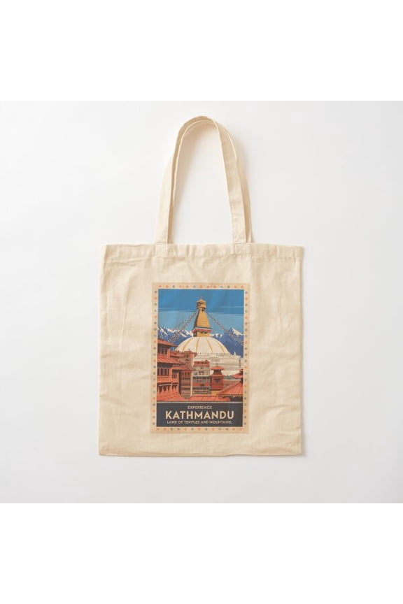 Kathmandu Vintage Travel Poster Cotton Tote Bag Canvas Tote Bag, Family Gift For Mother, Her