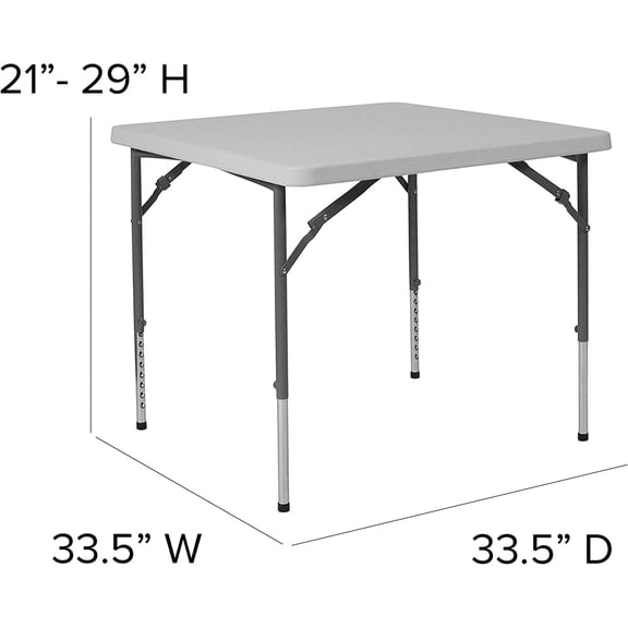 Kathryn 2.79-Foot Square Height Adjustable Granite White Plastic Folding Table for Game Room and Dining
