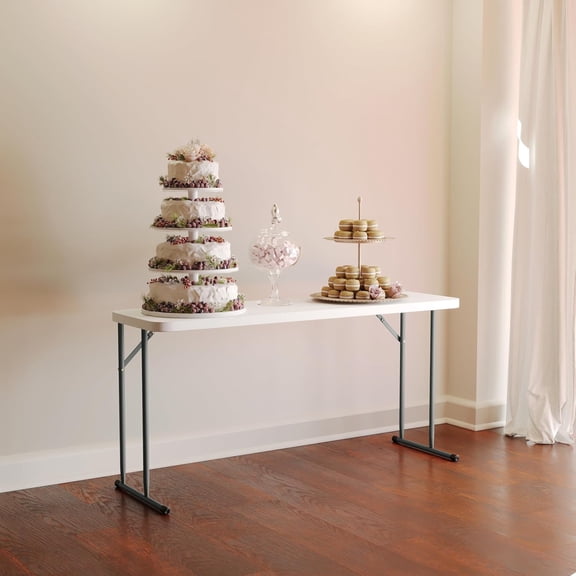 Kathryn 5' Rectangular Plastic Folding Table, Long Plastic Foldable Table for Indoor/Outdoor Events, White