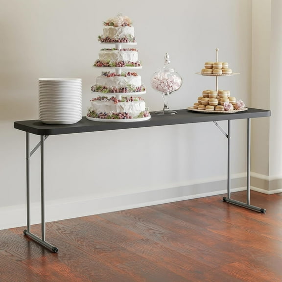 Kathryn 6' Rectangular Plastic Folding Table, Long Plastic Foldable Table for Indoor/Outdoor Events, Black