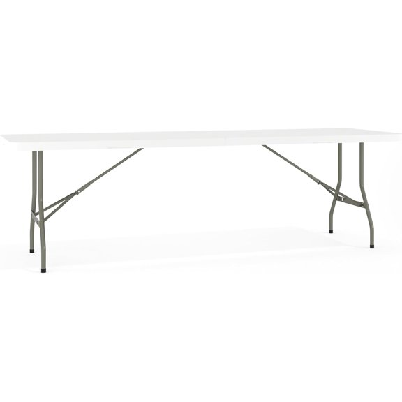 Kathryn 8' Rectangular Plastic Folding Event Table with Carrying Handle, Bi-Fold Portable Banquet Table for Indoor/Outdoor Events, Granite White, 30"W x 96"L