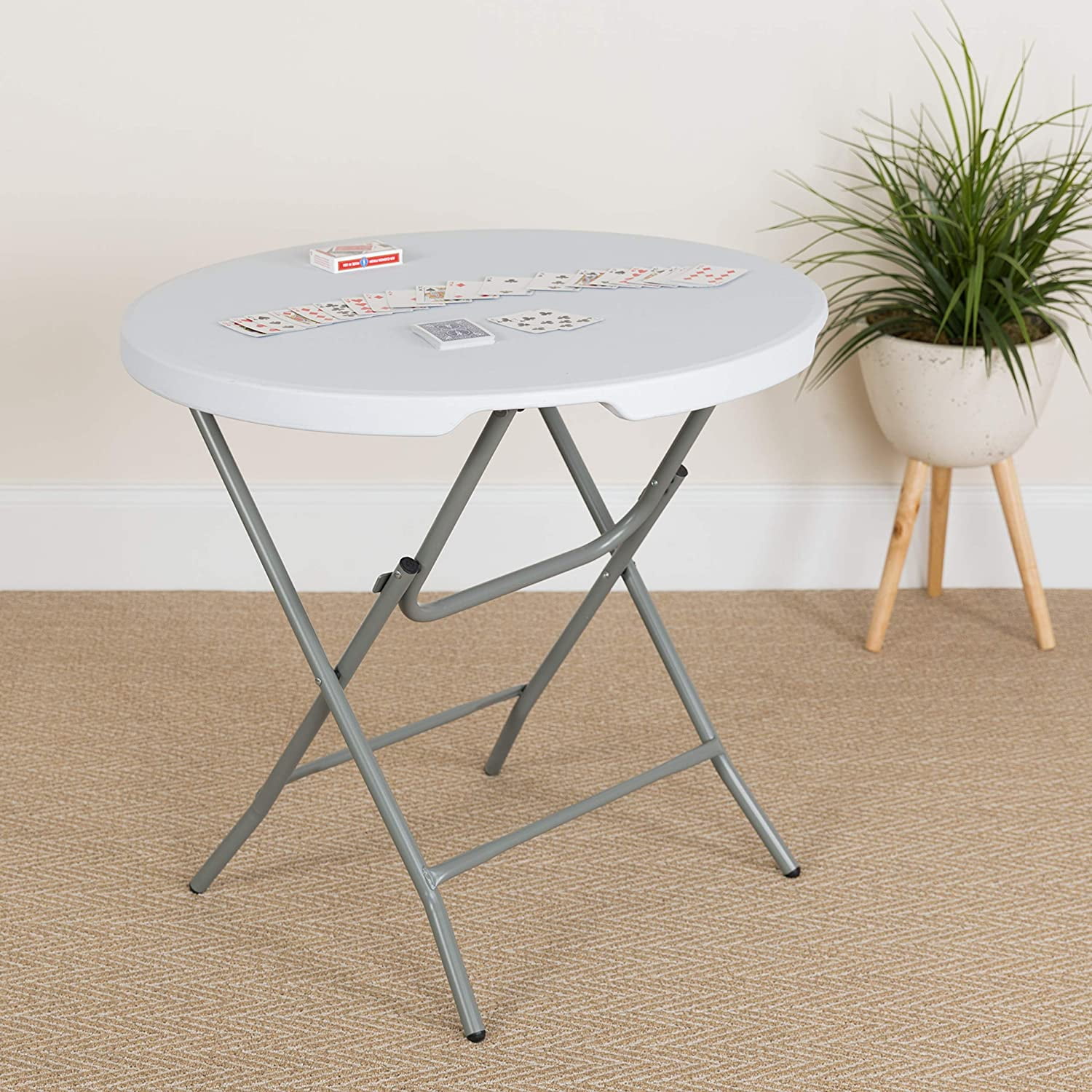 Kathryn Commercial Grade 2.63-Foot Round Granite White Plastic Folding ...