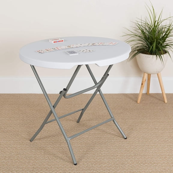 Kathryn Commercial Grade 2.63-Foot Round Granite White Plastic Folding Table