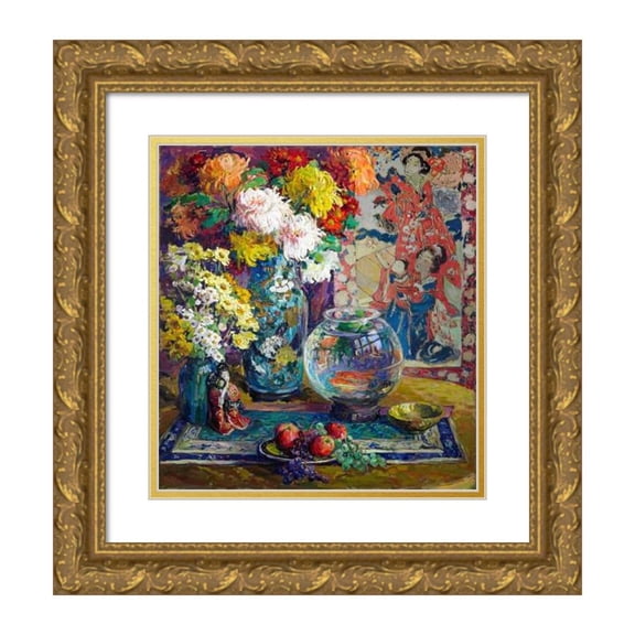 Kathryn E. Cherry 20x22 Gold Ornate Framed and Double Matted Museum Art Print Titled - Fish, Fruits, and Flowers (C.1923)