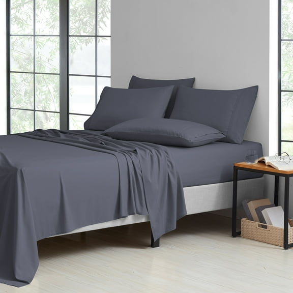 Kathy Ireland 2000 Thread Count Cotton 6 Pc Sheet Set - 5 Colors - Charcoal Grey - Queen