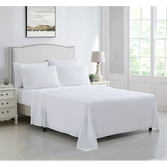 Kathy Ireland 6 Piece Brushed Microfiber Sheet Set - 7 Colors - White - Twin