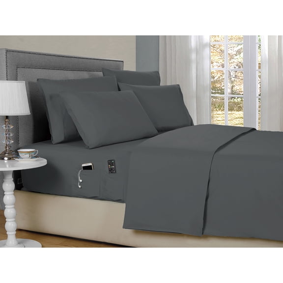 Kathy Ireland 6-Piece Smart Sheet Sets w/ Side Pocket - 8 Colors - Grey - Queen