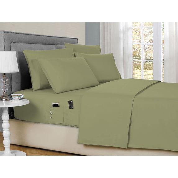Kathy Ireland 6-Piece Smart Sheet Sets w/ Side Pocket - 8 Colors - Sage - Queen