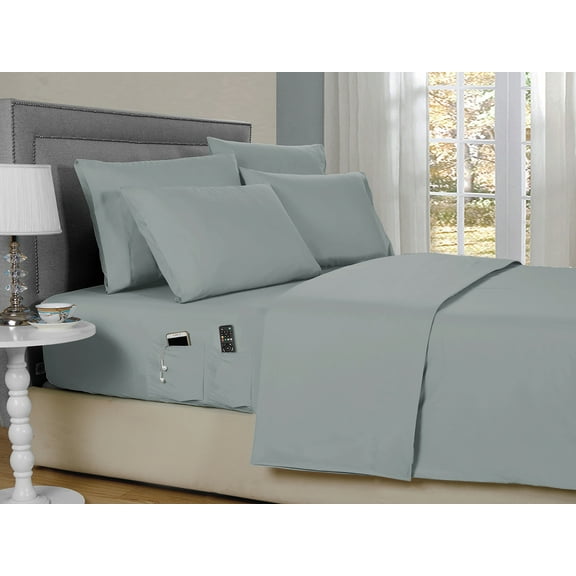 Kathy Ireland 6-Piece Smart Sheet Sets w/ Side Pocket - 8 Colors - Silver - Queen