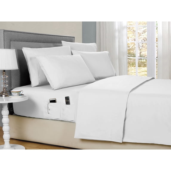 Kathy Ireland 6-Piece Smart Sheet Sets w/ Side Pocket - 8 Colors - White - Full