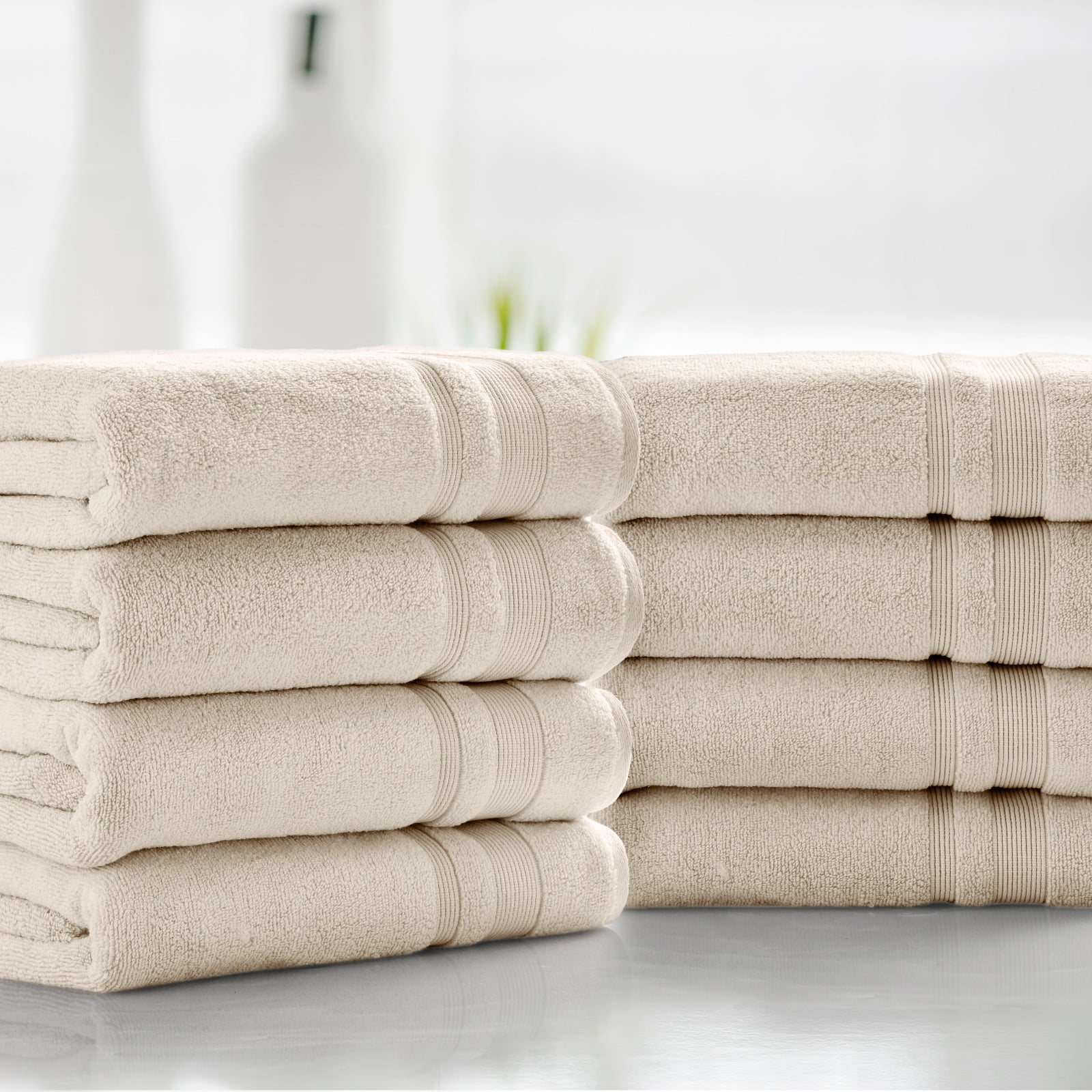 Kathy Ireland 8 Piece Zero Twist Cotton Plush Bath Towel Set - Cream