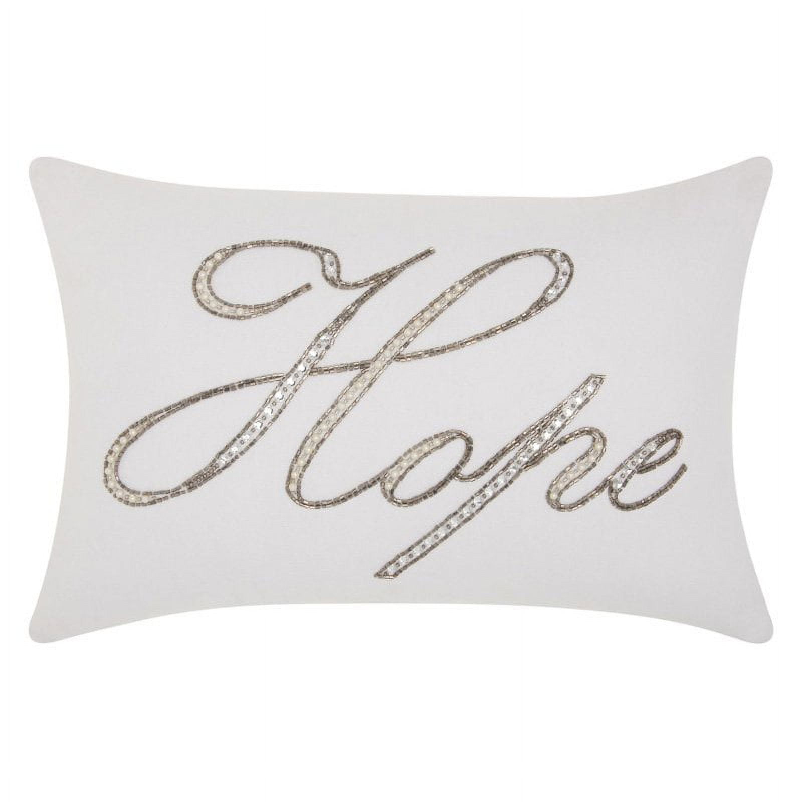 White Cotton Beaded Hope Decorative Throw Pillow
