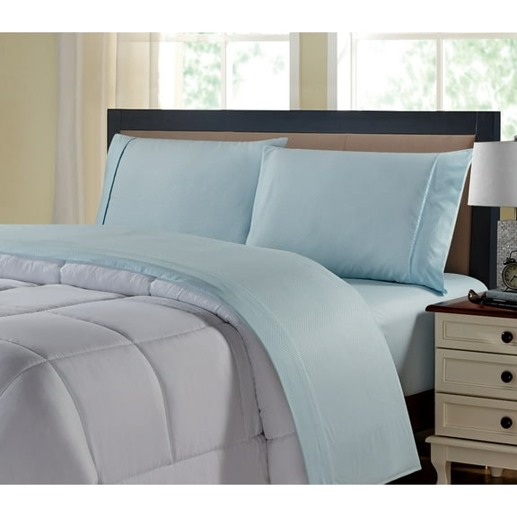 Kathy Ireland Chevron Embossed Microfiber 4 Piece Sheet Set - 6 Colors - Aqua - Full