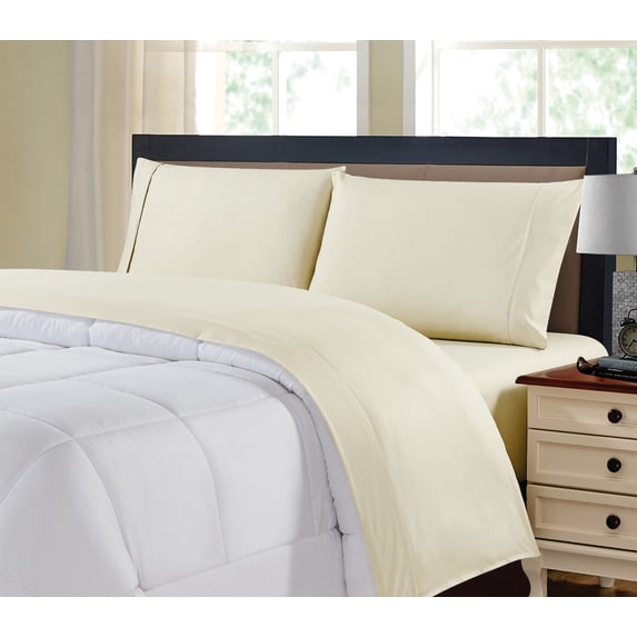 Kathy Ireland Chevron Embossed Microfiber 4 Piece Sheet Set - 6 Colors - Ivory - Queen