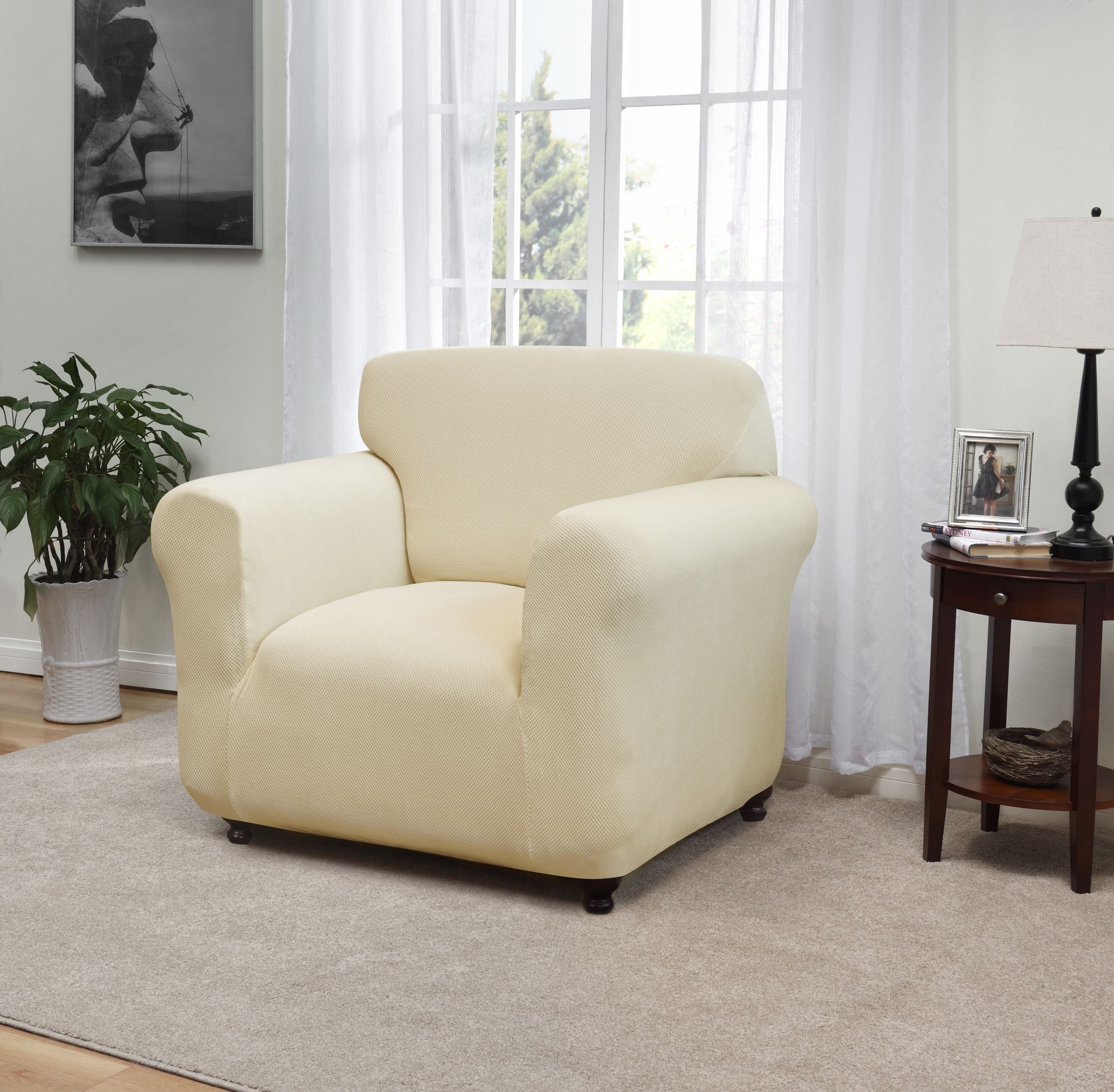 Cream Stretch Polyester Blend Recliner Slipcover