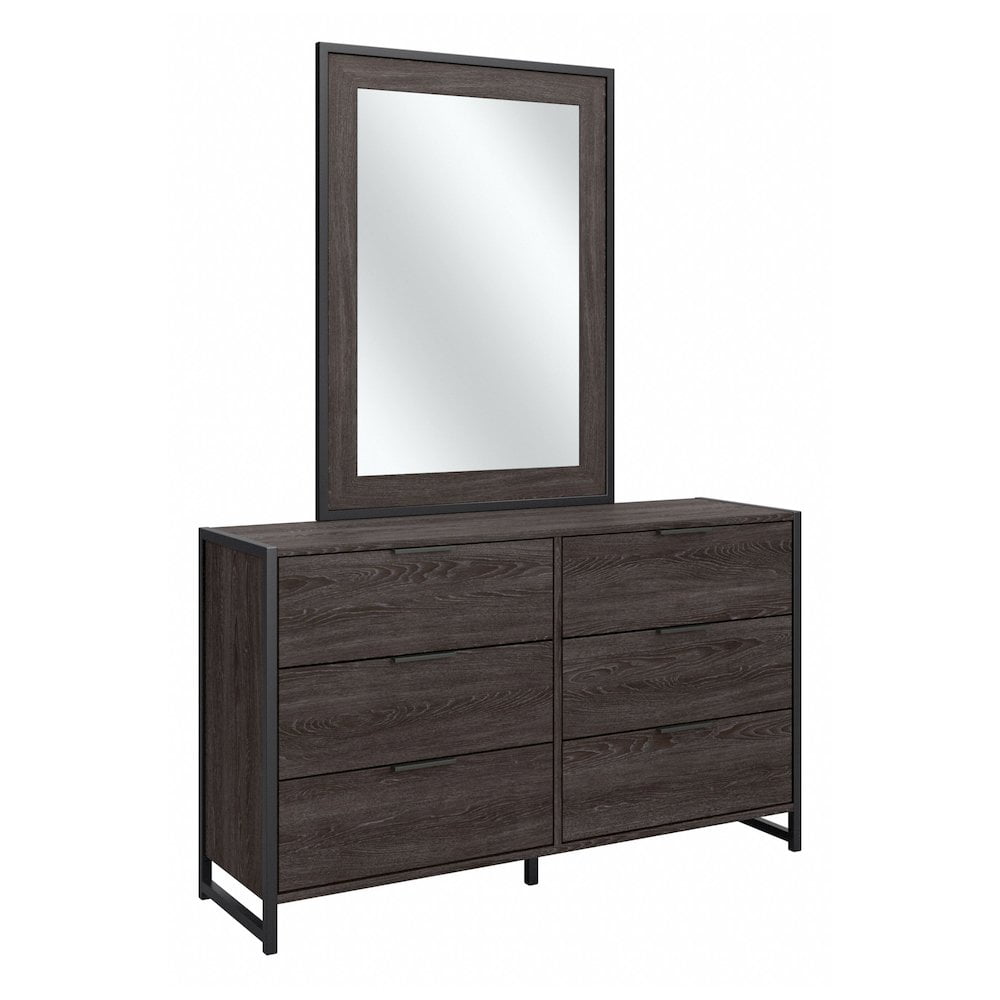 Charcoal Gray Industrial Double Dresser with Mirror