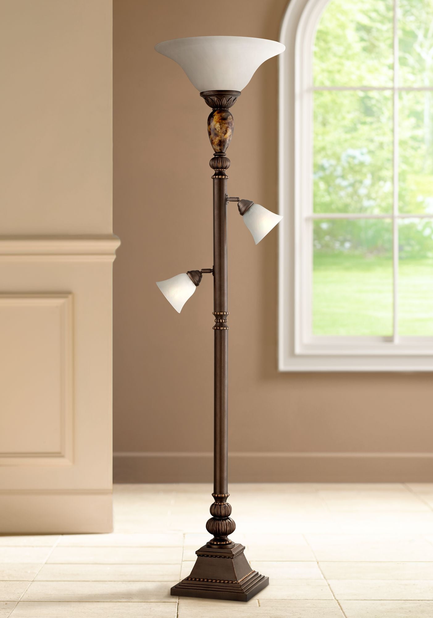 Bronze Tortoise Shell Adjustable Torchiere Floor Lamp