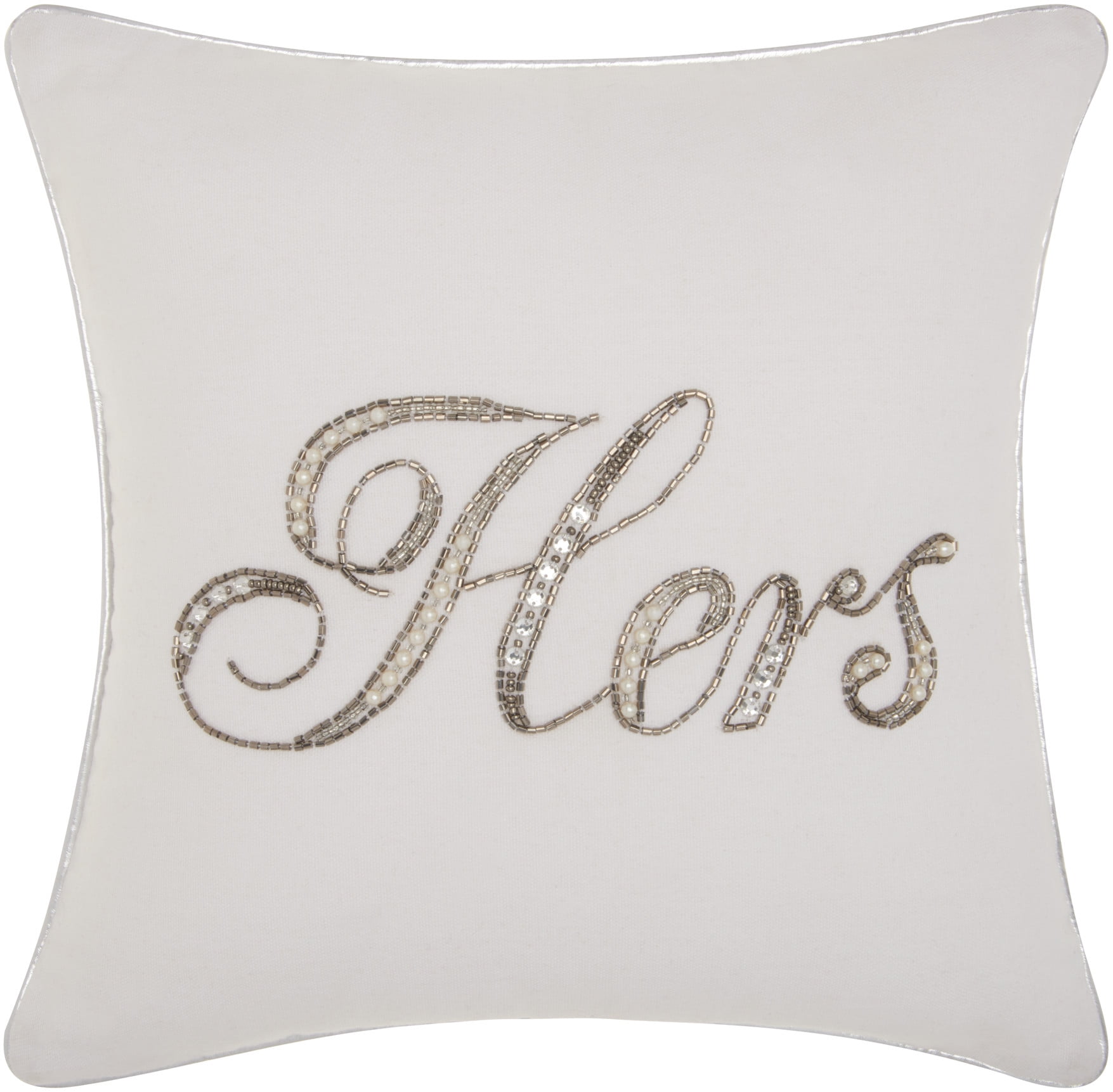 Kathy Ireland Pillow Beaded Hers White 14" x 14" Throw Pillow
